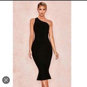 House of CB Annette Black Bandage Off Shoulder dress, size L